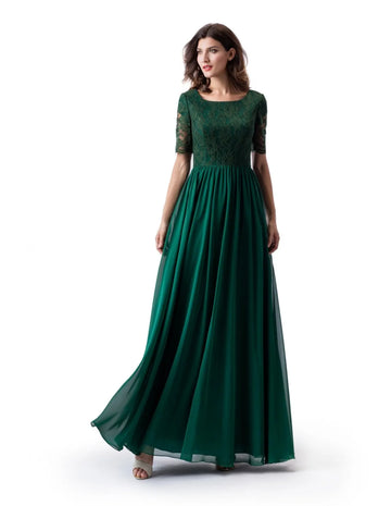 A Line Prom Dress: Dark Green Chiffon Formal Evening... From Totallymodest, $82.73
