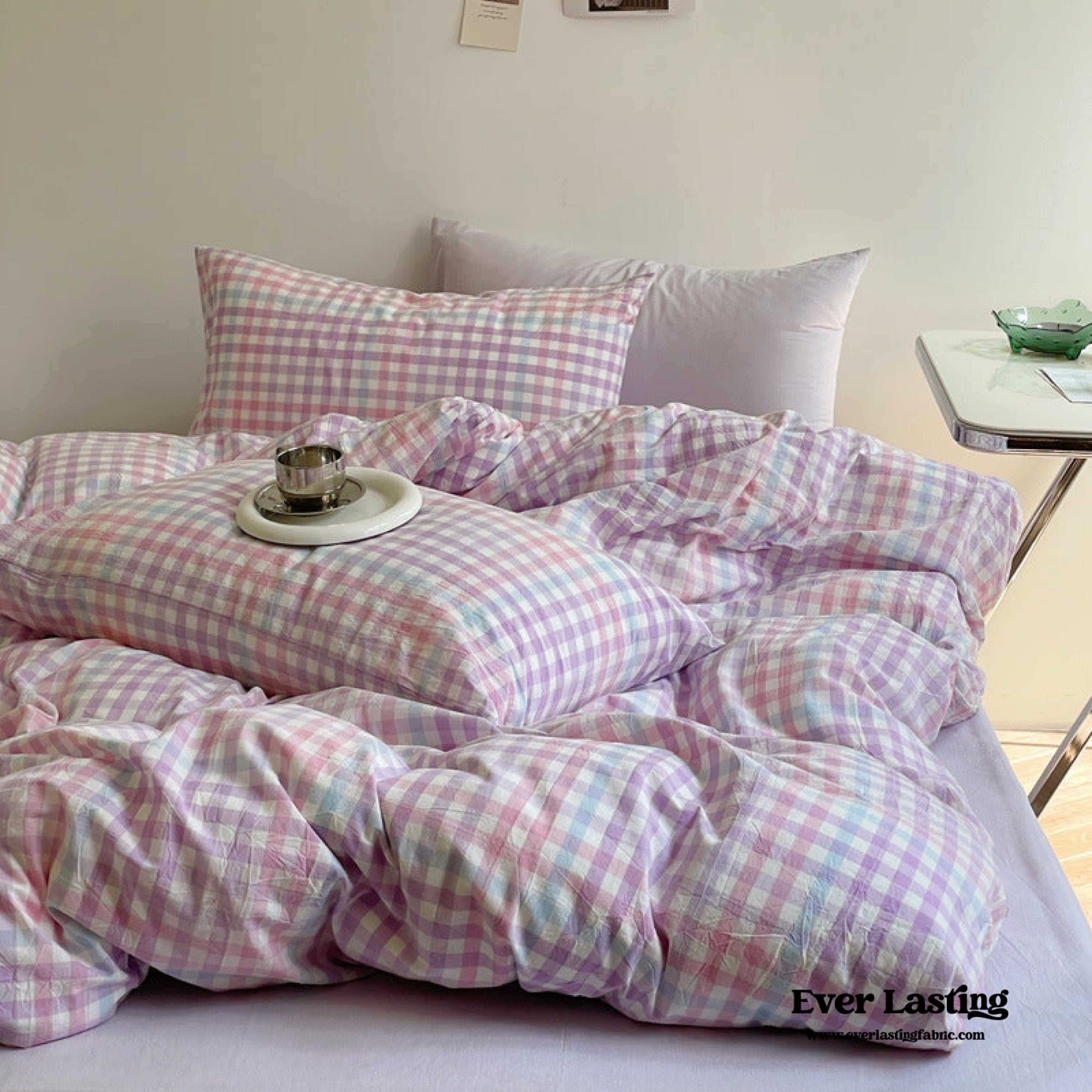 Rainbow Gingham Bedding Set - Purple
