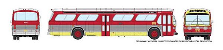 Rapido Trains 753055 HO Scale 1960s-1986 GM New Look-Fishbowl Bus - Deluxe Lighted - Assembled -- San Francisco MUNI 3177 (silver, maroon, yellow, white)