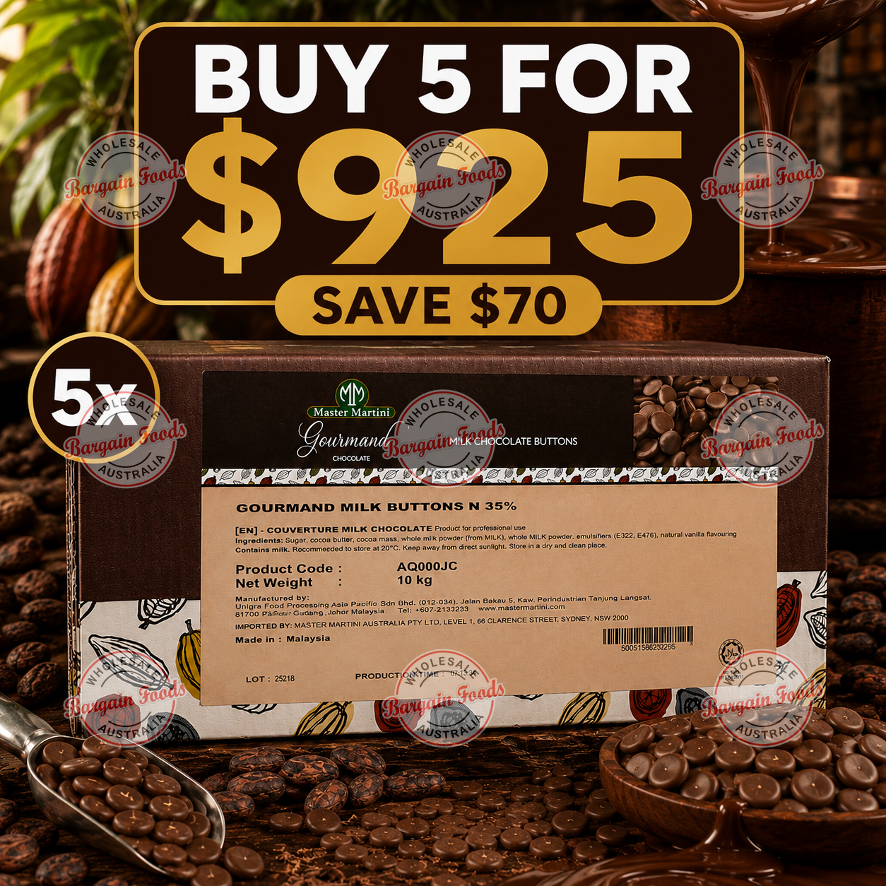 Master Martini 35% Couverture Milk Chocolate - 10kg (BUNDLE OF x5)