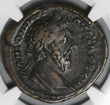 171 NGC Ch F Marcus Aurelius Sestertius Roman Empire Roma Medusa Shield Victory (25012803C)