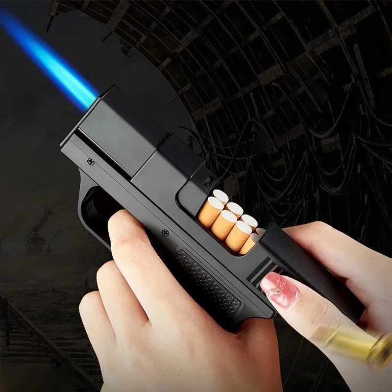 CIGARETTE STORAGE Jet Flame Lighter Pistol Cigar Case Gift Butane Pipe BBQ  Gifts