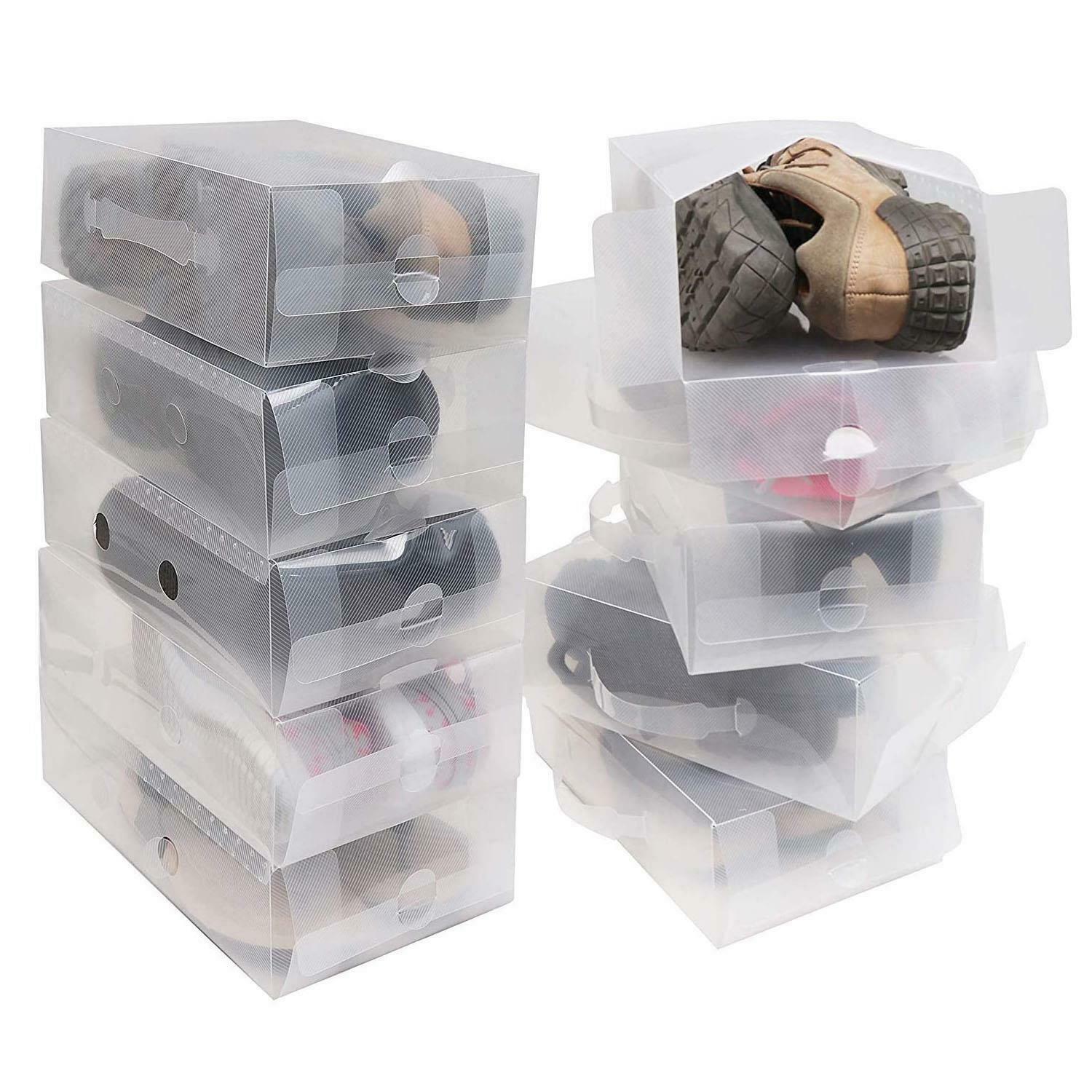 Heavy Duty Unisex Stackable Foldable Plastic Shoe Storage Boxes Organiser Clear