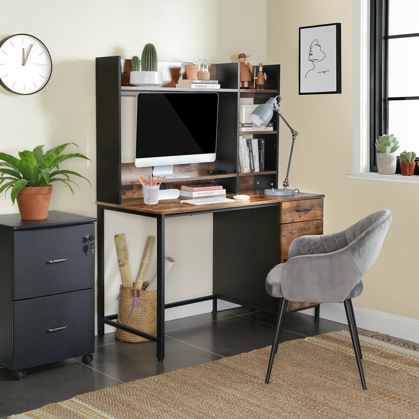 Computer Desk with Shelf Unit, Office Desk with Cabinet and Drawer New LWD65X