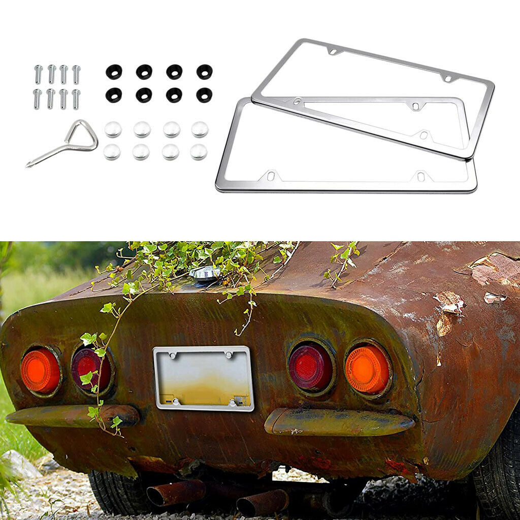 2 Pieces Metal Car Auto License Plate Frame Cover For Front & Rear Set