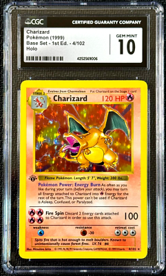 1999 Pokémon Charizard 1st Edition Shadowless Base Set Holo #4 - CGC 10 -  (PSA)