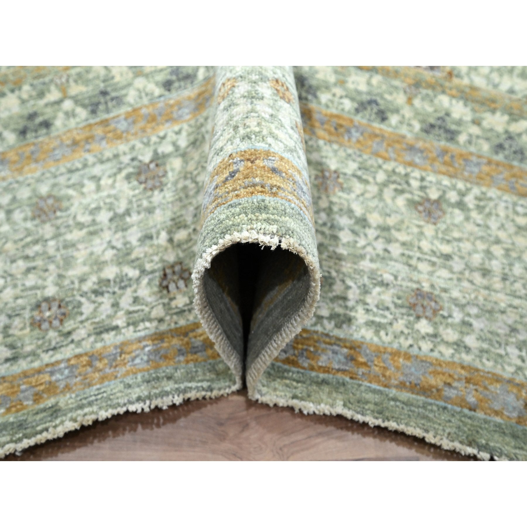 8'2"x10'1" Sage Green, Mamluk Design, Pre Historic 14th Century Influence, Natural Dyes, Hand Knotted, Pure Wool, Oriental Rug FWR458580