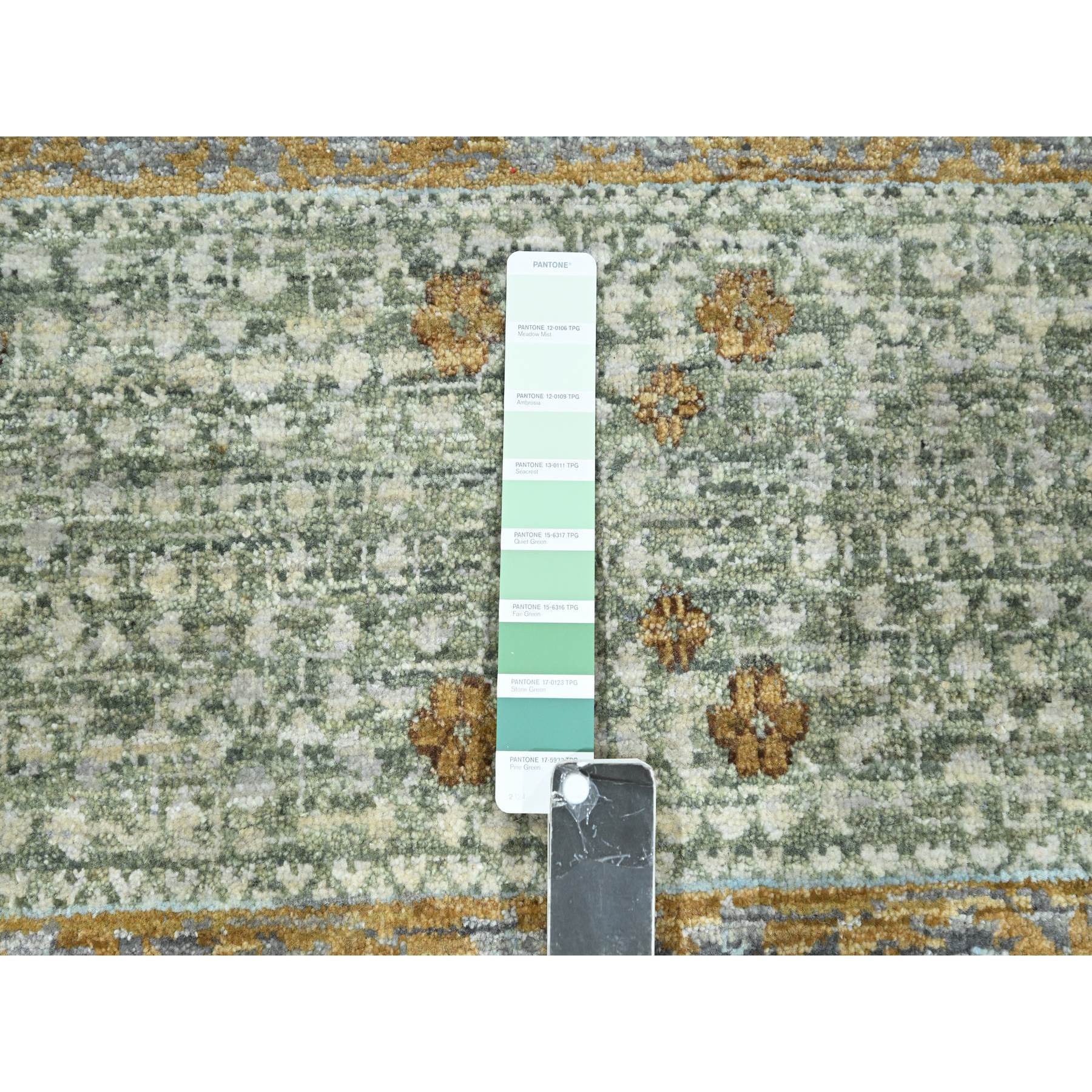 8'2"x10'1" Sage Green, Mamluk Design, Pre Historic 14th Century Influence, Natural Dyes, Hand Knotted, Pure Wool, Oriental Rug FWR458580