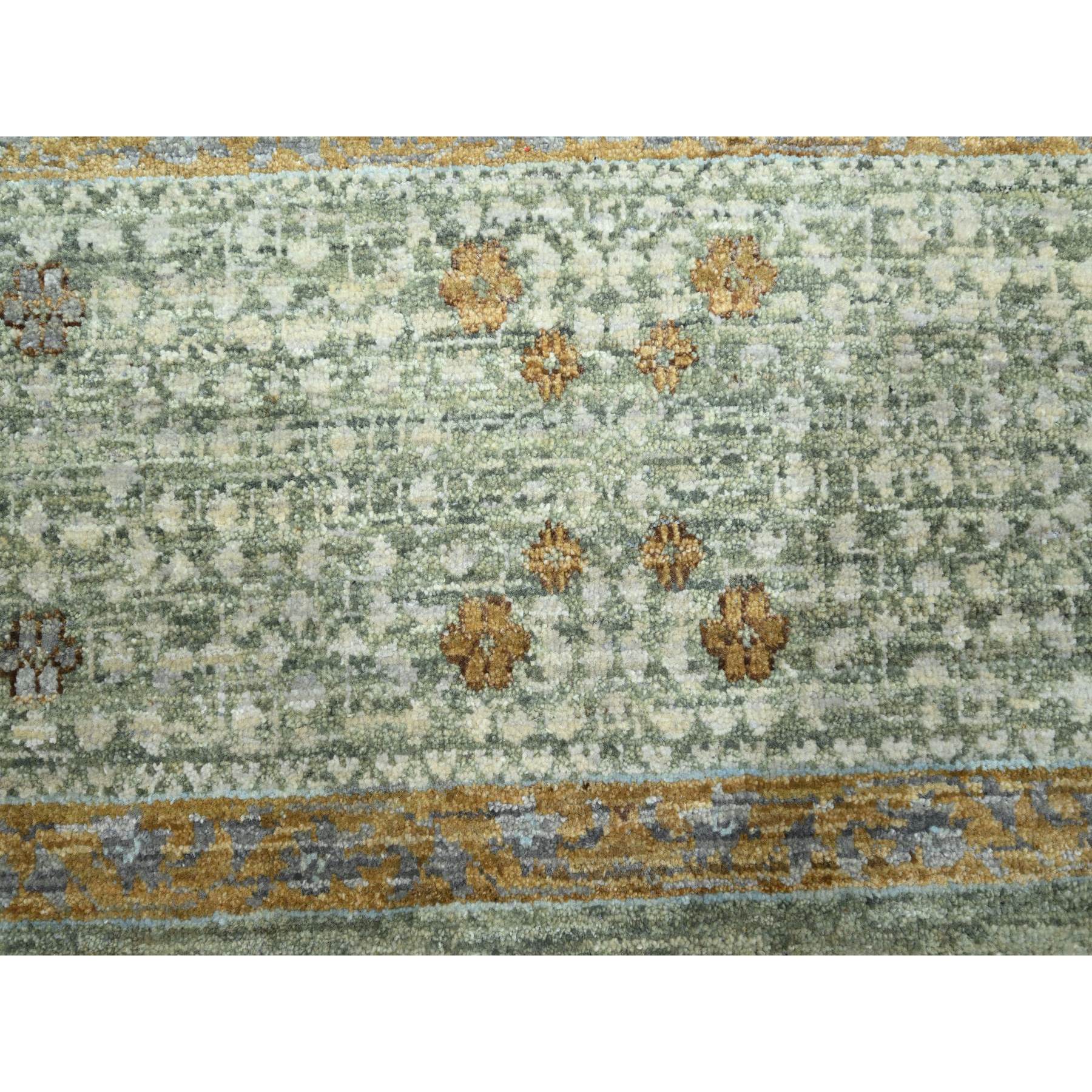 8'2"x10'1" Sage Green, Mamluk Design, Pre Historic 14th Century Influence, Natural Dyes, Hand Knotted, Pure Wool, Oriental Rug FWR458580
