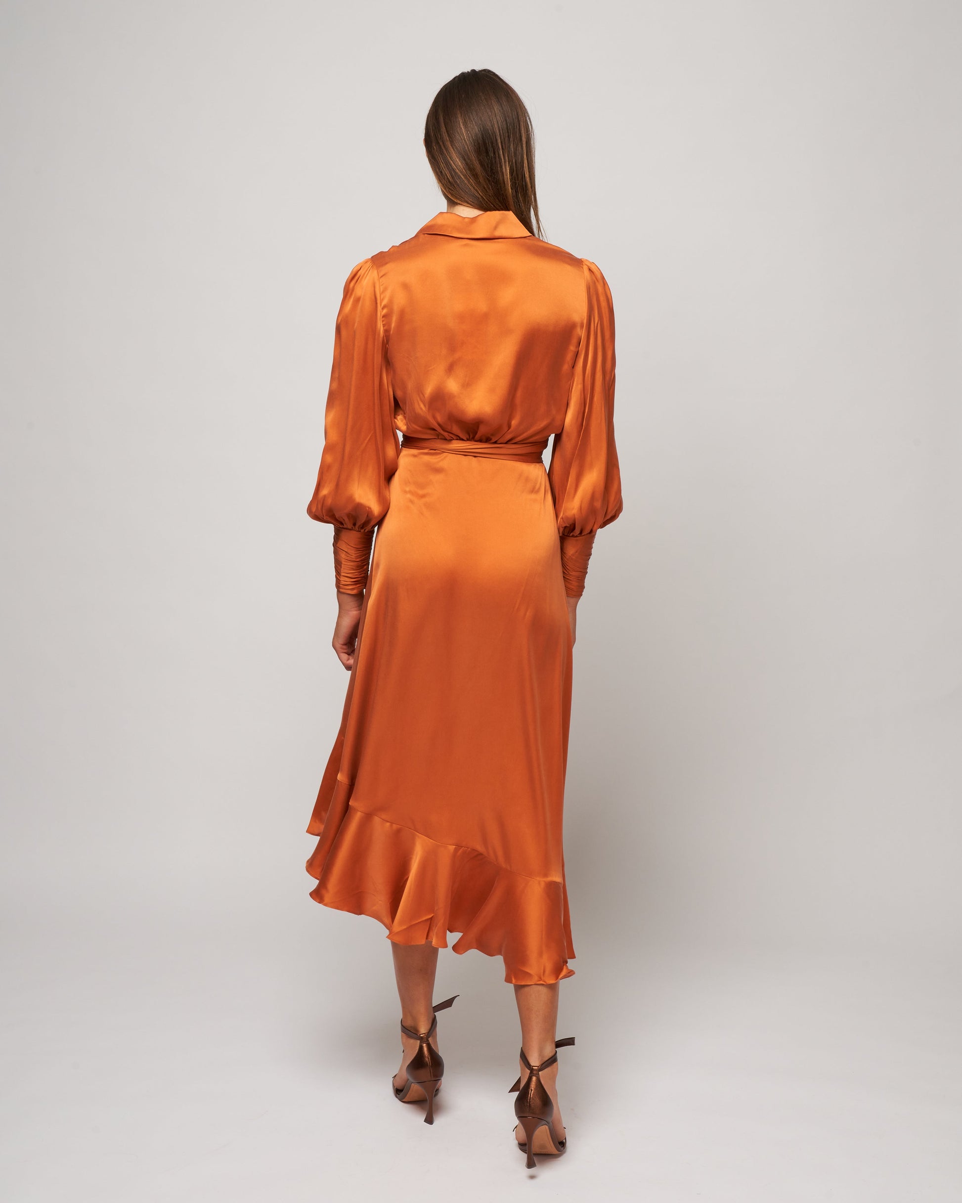 silk wrap midi dress - tangerine