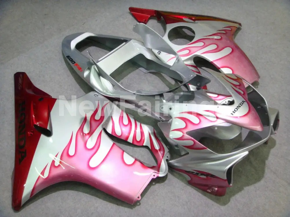 Silver and Red Pink Flame - CBR600 F4i 01-03 Fairing Kit