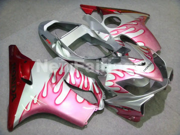Silver and Red Pink Flame - CBR600 F4i 01-03 Fairing Kit