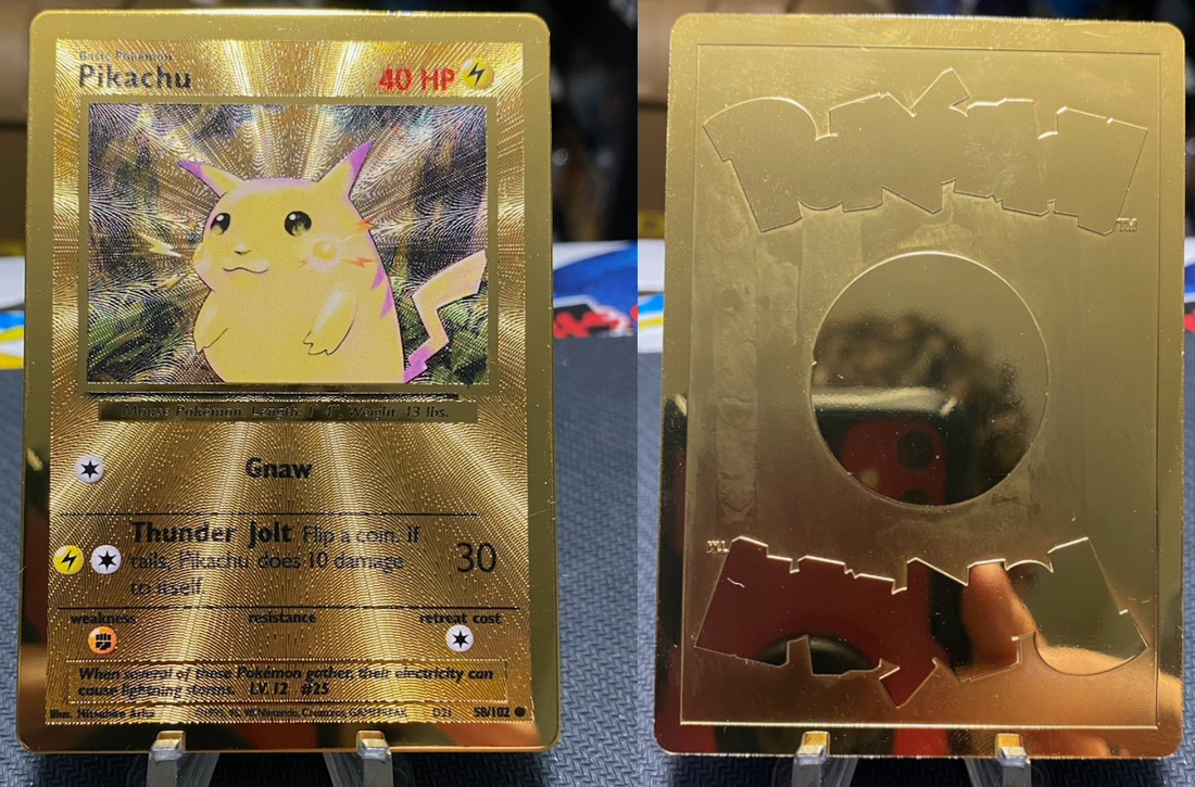 Solid Gold Back Charizard & Pikachu Metal Card Errors. They added the gold paint and missed the next! : r/PokemonMisprints