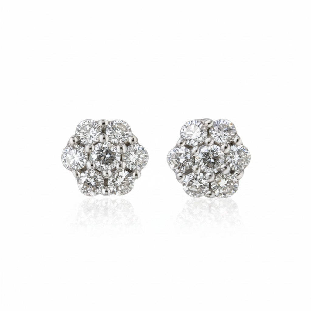 Aros Sophia Schneider Joyas de oro blanco 14K con diseño de flor y diamantes de 0,25 ct corte brillante
