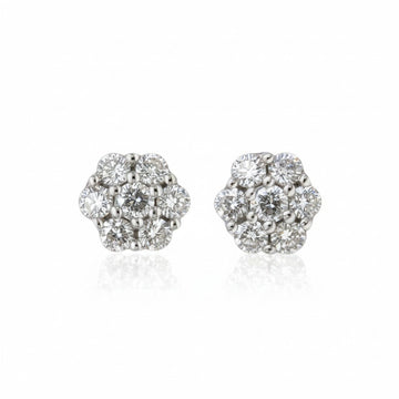 Aros Sophia Schneider Joyas de oro blanco 14K con diseño de flor y diamantes de 0,25 ct corte brillante