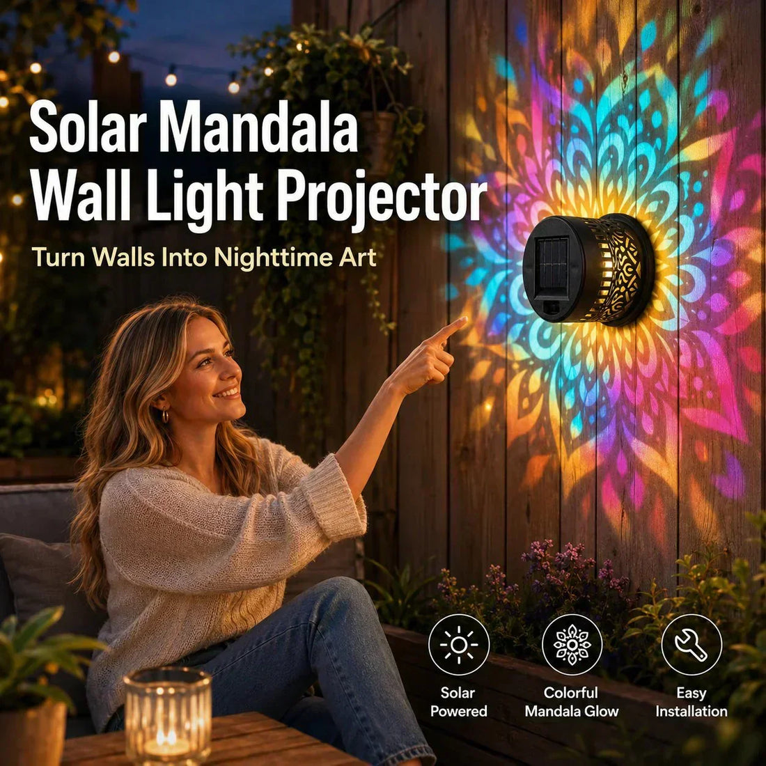 🌞 50% KORTING! 🌀 Mandala-lamp op zonne-energie – Prachtige patroonprojectie, 2-in-1 vloer- en wandverlichting & IP65 waterdicht met automatische aan/uit-functie 🌿