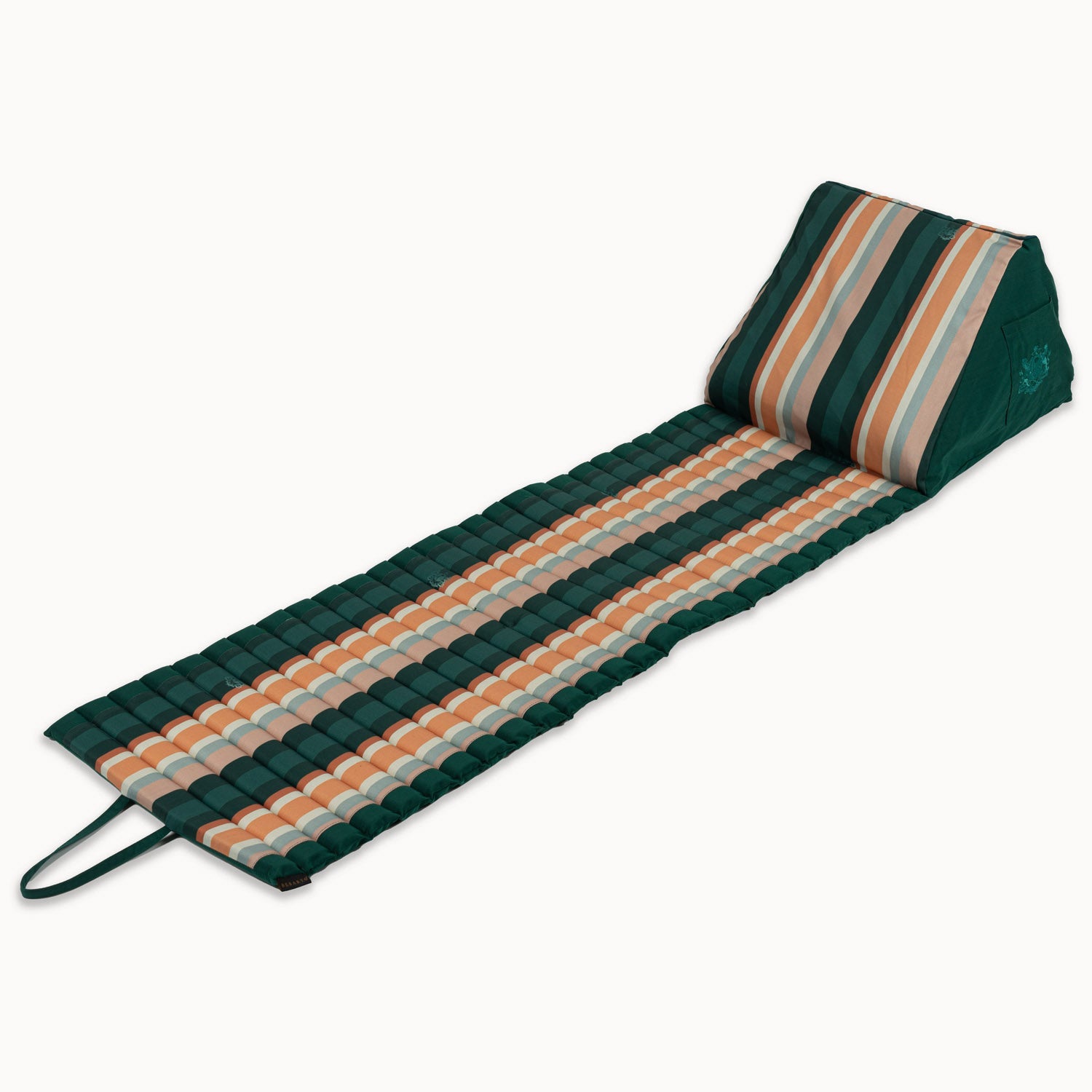 Green & Orange Stripe - Relaxmatras: Compact, oprolbaar met opblaasbare rugleuning