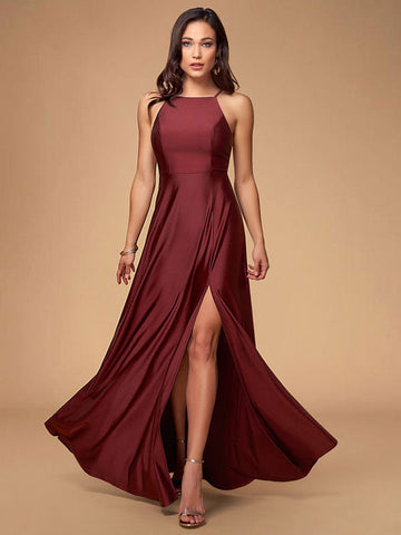 Stunning Women Evening Dress Burgundy A Line Criss Cross Lycra Spandex Formal Dinner Dresses-Ballbella