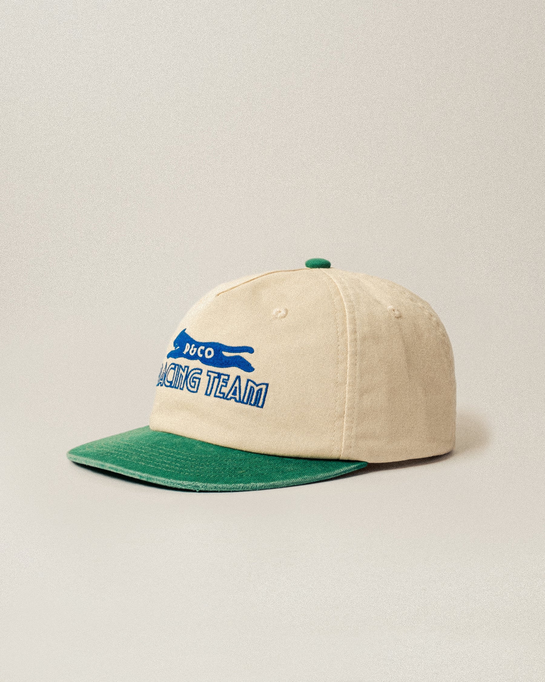 Racing Team Cotton 5 Panel Cap - Ecru & Green