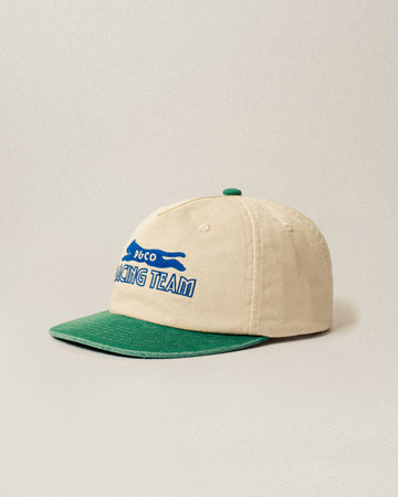Racing Team Cotton 5 Panel Cap - Ecru & Green