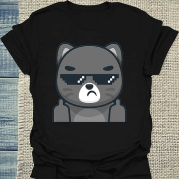 T-Shirt - Schwarze Katze mit Brille Mittelfinger - Unisex - Katze Schwarz