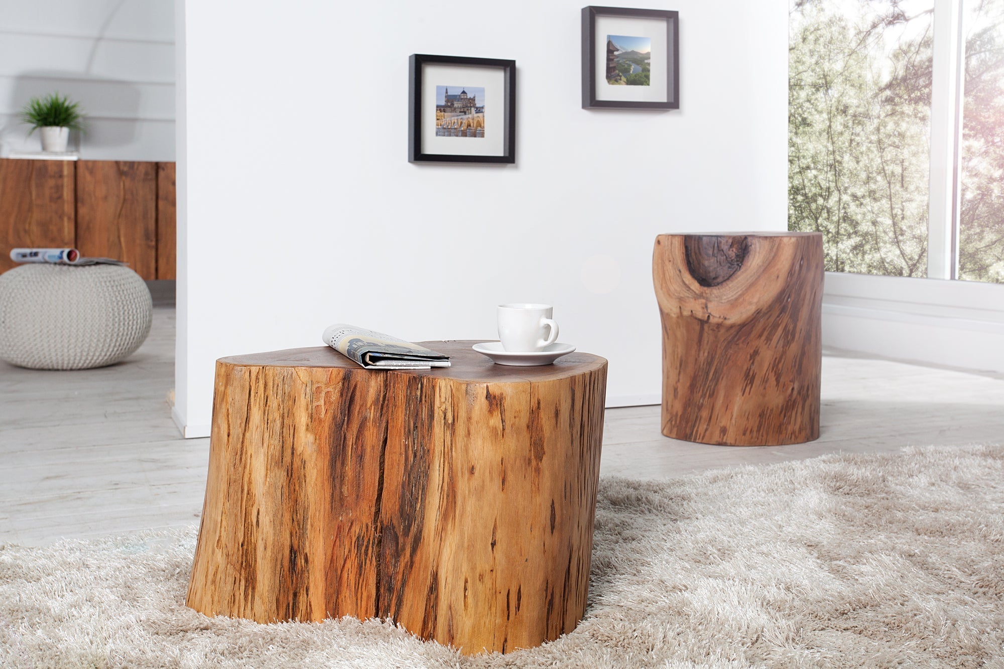 Table basse en bois massif GOA 50cm tabouret en tronc d'acacia table d'appoint fait main