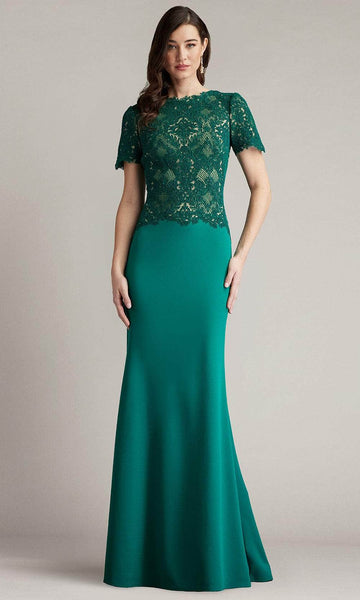 Tadashi Shoji CGC24685L - Short Sleeve Evening Gown Mother Of The Bride Dresses 0 / Emerald