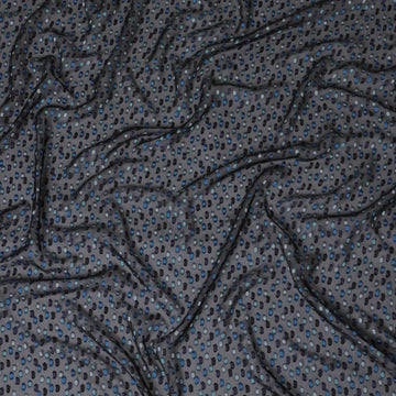 Dark navy blue premium pure French (Fransawi) silk chiffon fabric with teal green, blue and purple viscose in dot design-D14223 Regal Fabrics