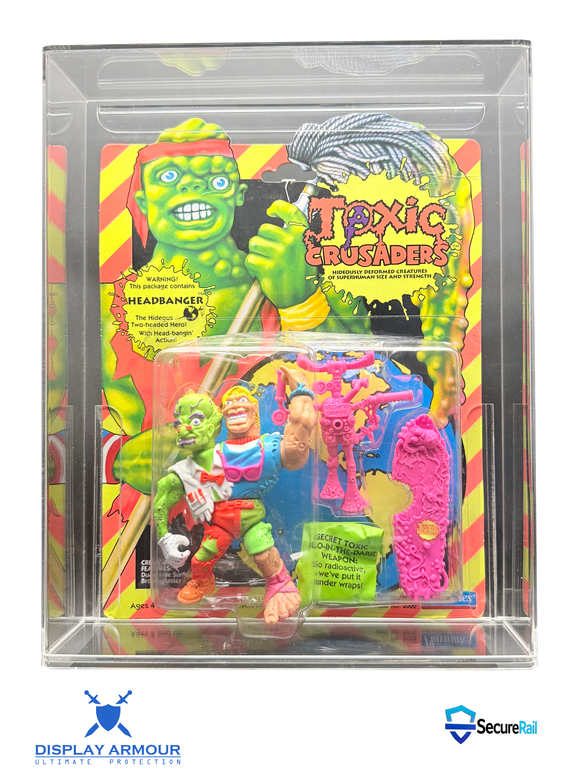 Toxic Crusaders mint on card figure front view in acrylic display case.