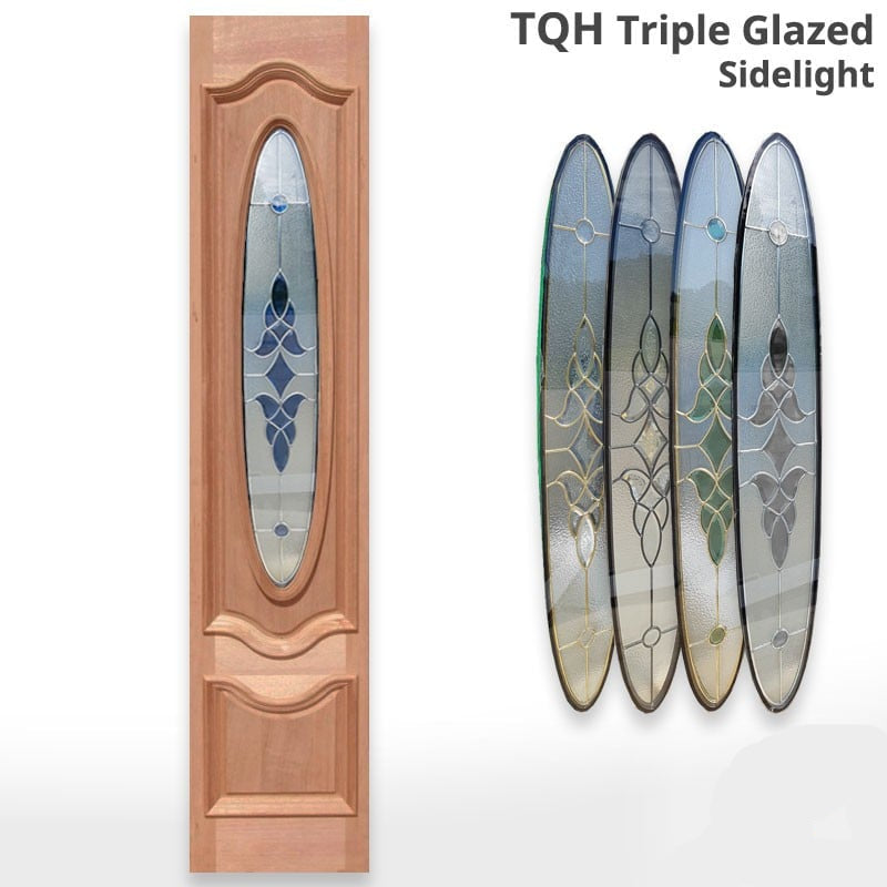 TQH Triple Glazed Sidelight with decorative glass panels and Crown Doors logo.
