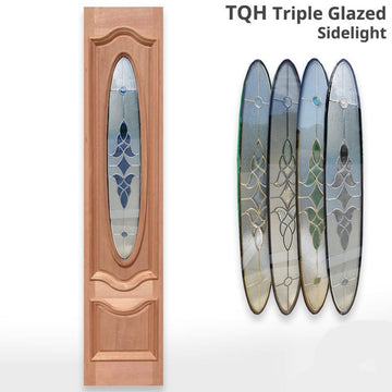 TQH Triple Glazed Sidelight with decorative glass panels and Crown Doors logo.