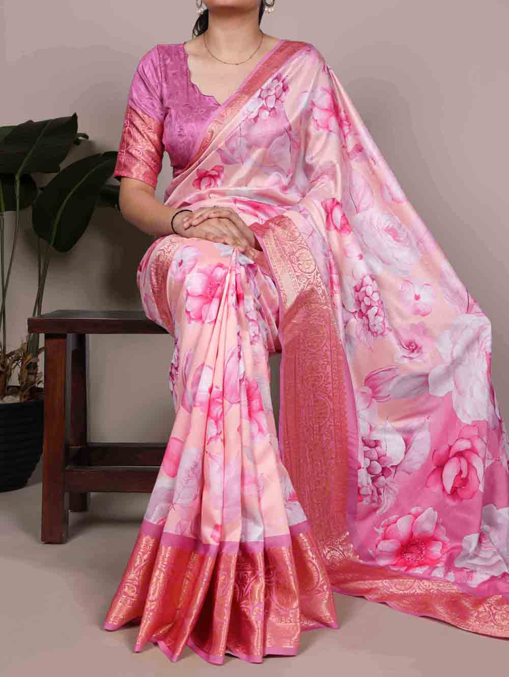 Light Pink Color Tasar Silk Saree