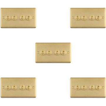 5 PACK 4 Gang Quad Retro Toggle Light Switch SATIN BRASS 10A 2 Way Lever Plate