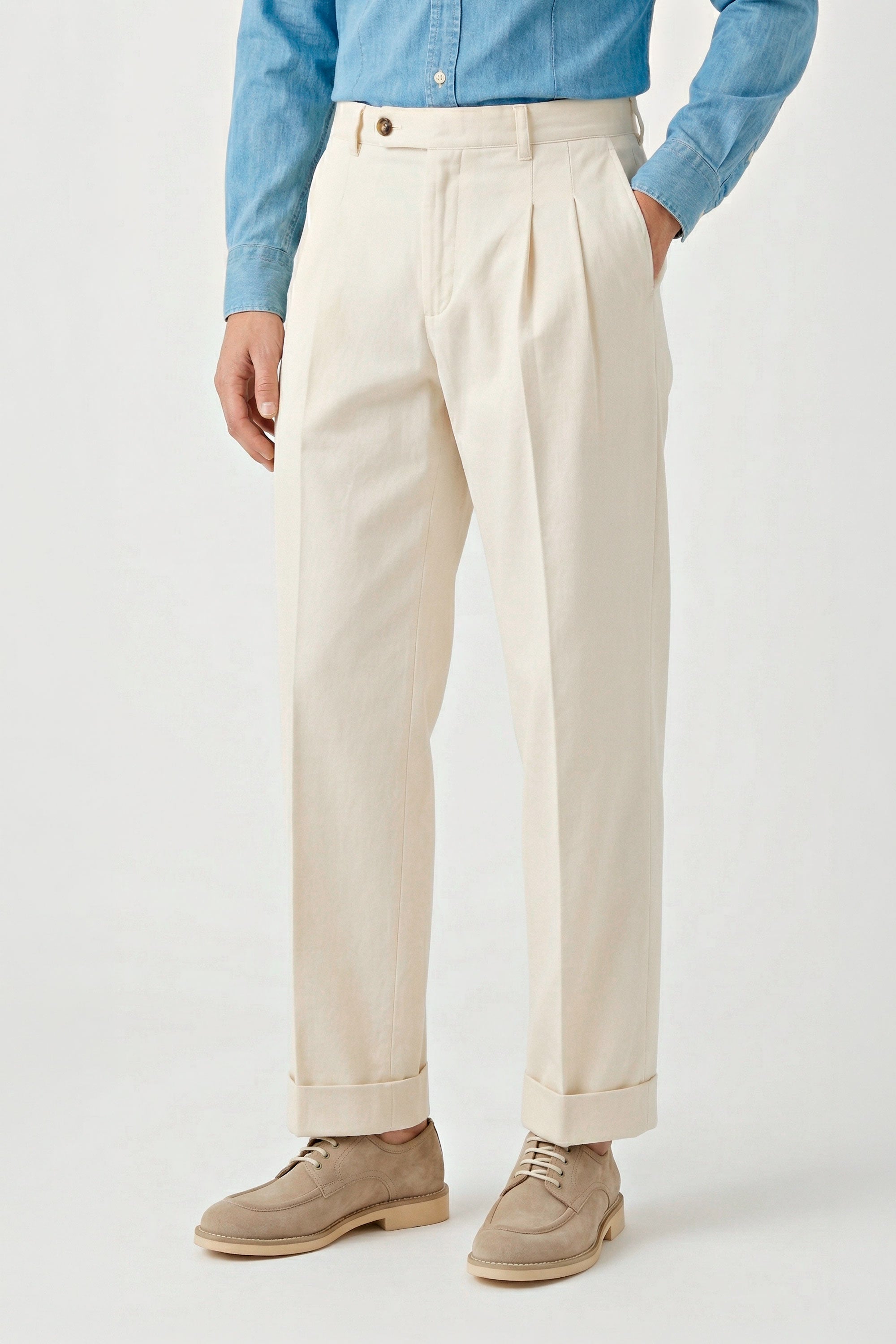Two-pleat bull-denim stretch trousers - MONTEZEMOLO
