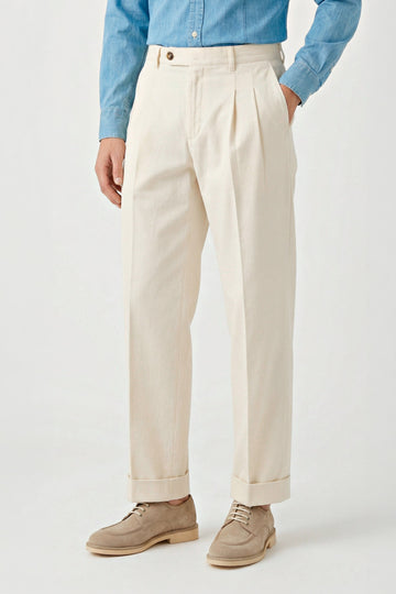 Two-pleat bull-denim stretch trousers - MONTEZEMOLO
