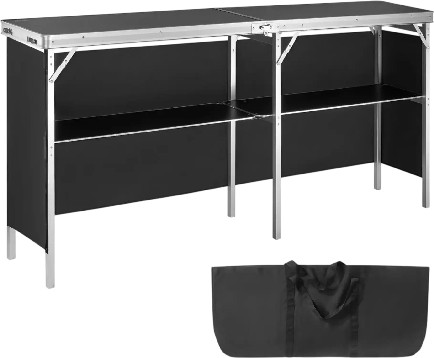 VEVOR Extra Long Folding Portable Bar Table - Tradeshow Podium Table for Indoor, Outdoor, Party, Picnic, Exhibition, Includes Carrying Case, Storage Shelf and  Black Skirt, 77.95" x 15.16" x 34.65"