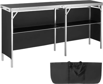 VEVOR Extra Long Folding Portable Bar Table - Tradeshow Podium Table for Indoor, Outdoor, Party, Picnic, Exhibition, Includes Carrying Case, Storage Shelf and  Black Skirt, 77.95" x 15.16" x 34.65"
