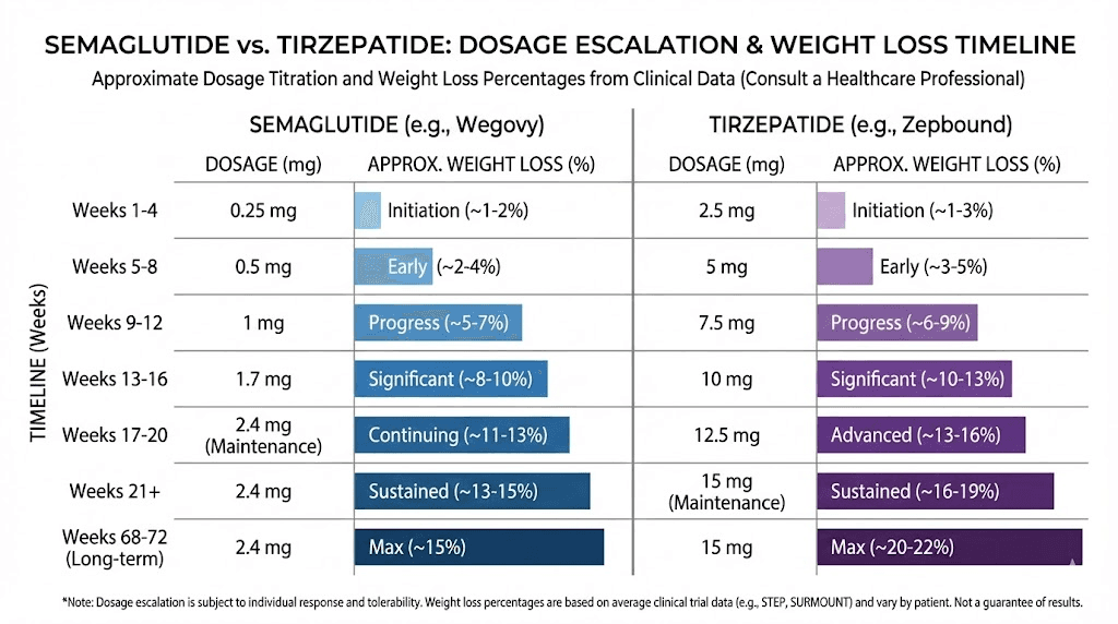 Tirzepatide vs semaglutide dosage chart: complete comparison guide