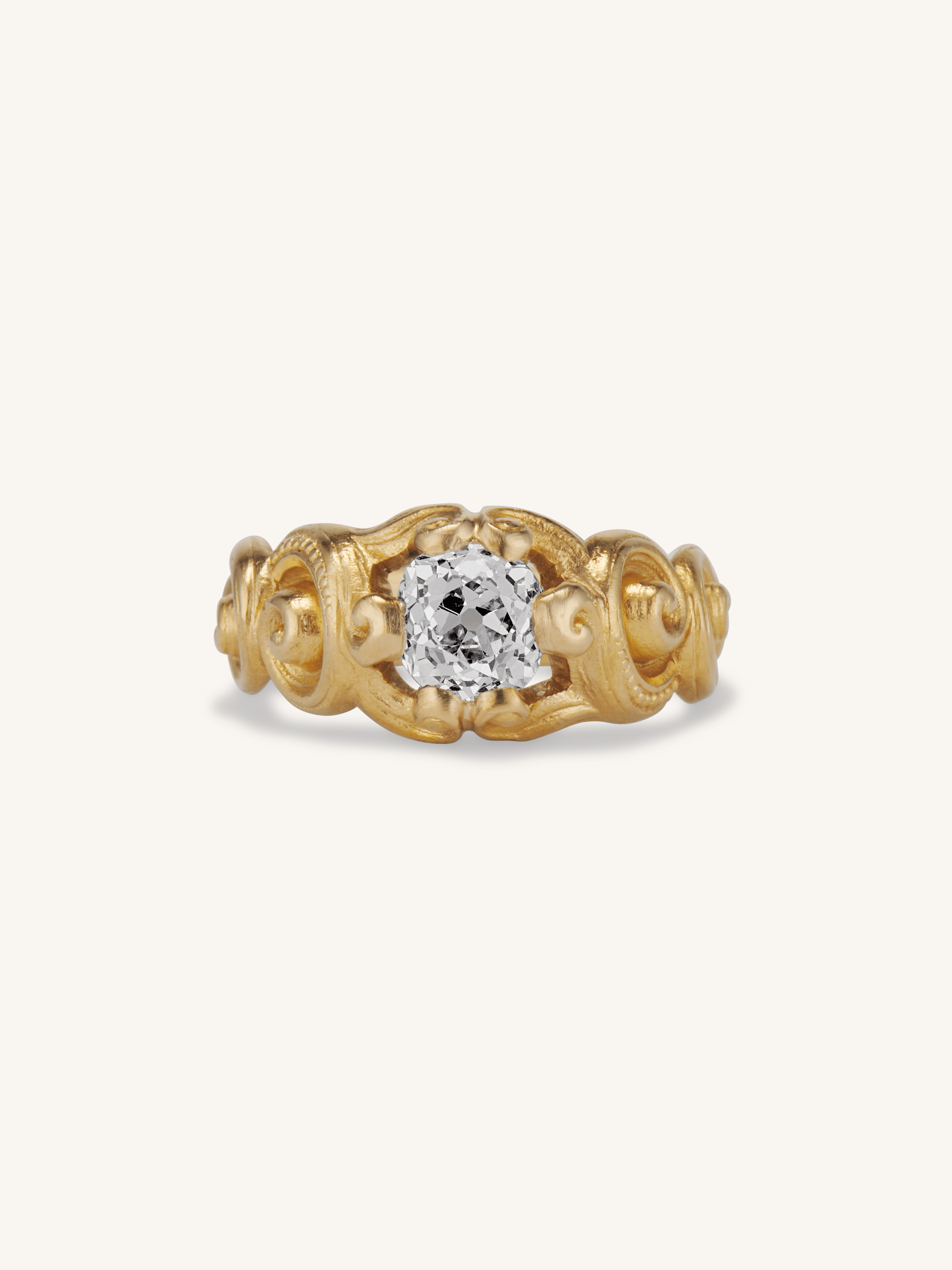 Unique Victorian 1.07 Carat Old Mine Cushion Diamond Antique Golden Spiral Ring