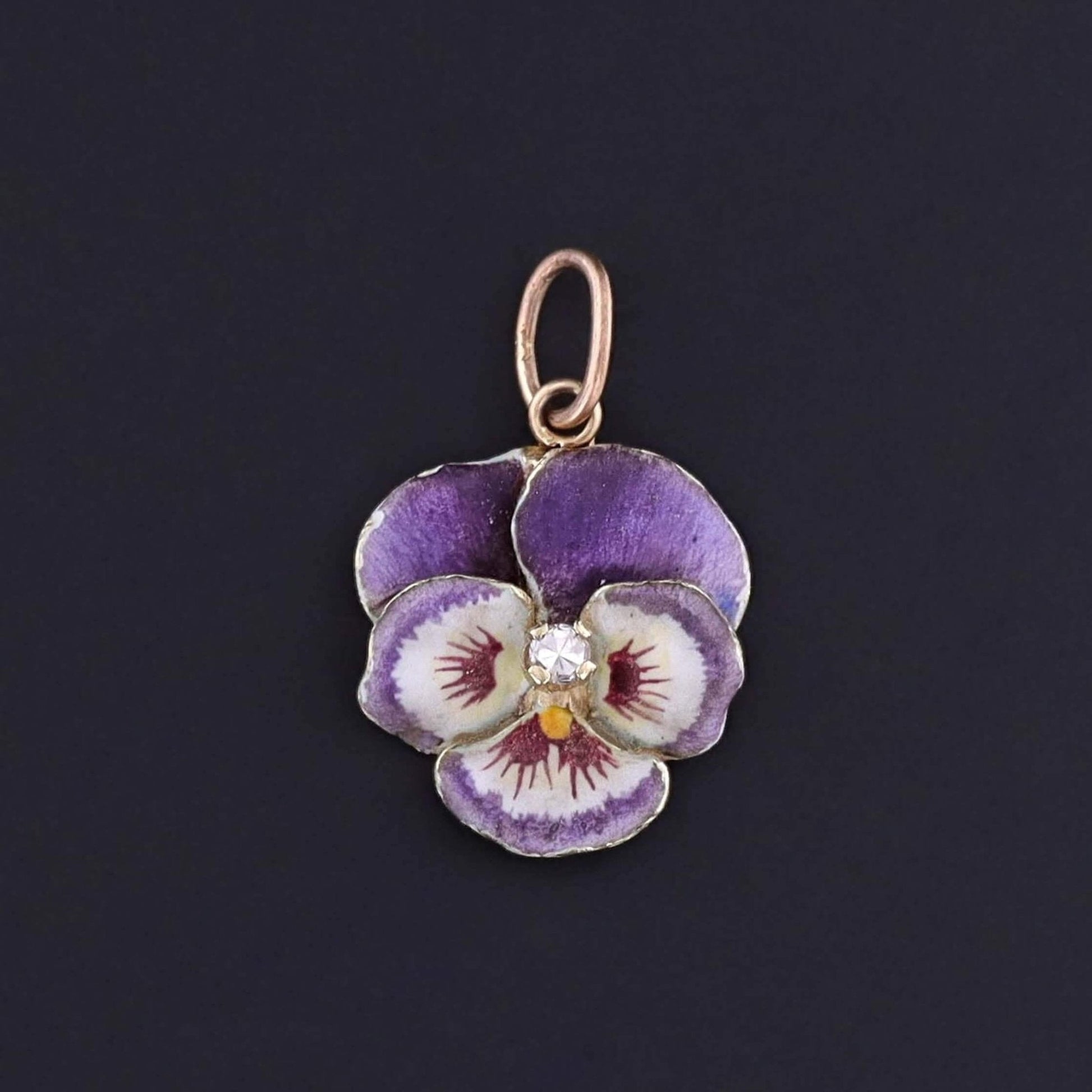 Vintage Purple Enamel Pansy Charm of 14k Gold - Trademark Antiques