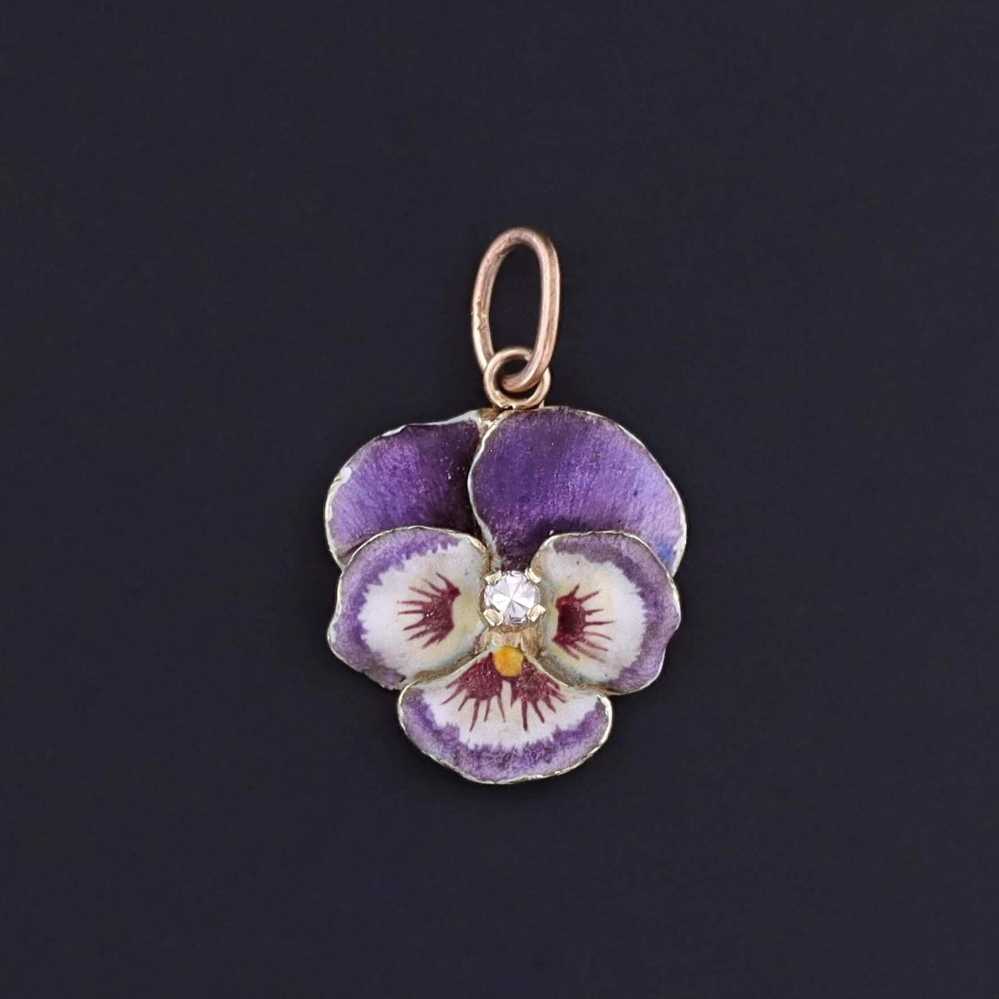 Vintage Purple Enamel Pansy Charm of 14k Gold - Trademark Antiques
