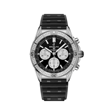 Breitling Chronomat B01 42 mm Black Dial with Diamonds Stainless Steel (Gem-Set) Black Rubber Strap AB0134721B1S2 - WATCHXNYC