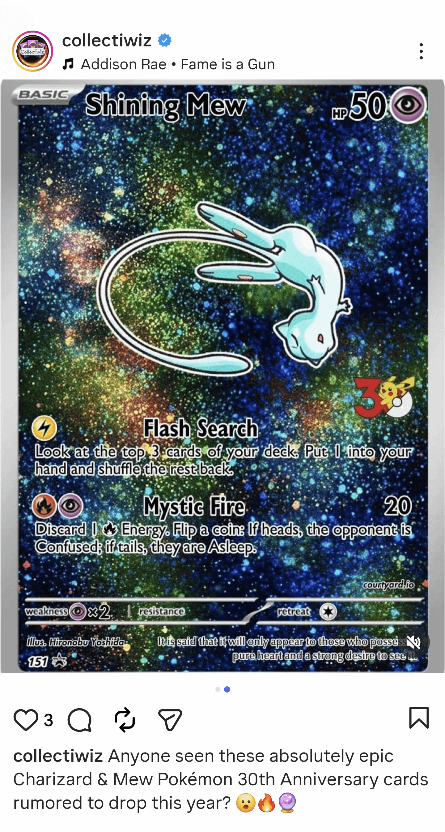 What'a the deal with this "rumored" Mew card posted around social media?...Any thoughts on potential value and what sealed 30th Anniversary product a card like this would be included in? 🔥