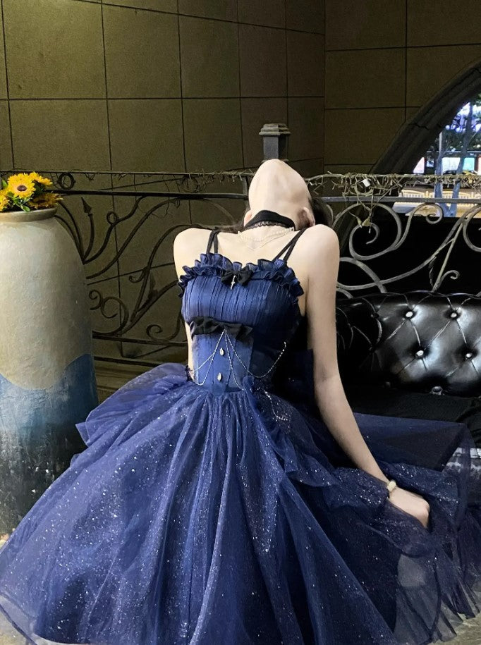 Whimsical Midnight Blue Evening Party Dress