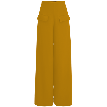 Wide-Leg Dress Pants — Mustard Gold/Yellow