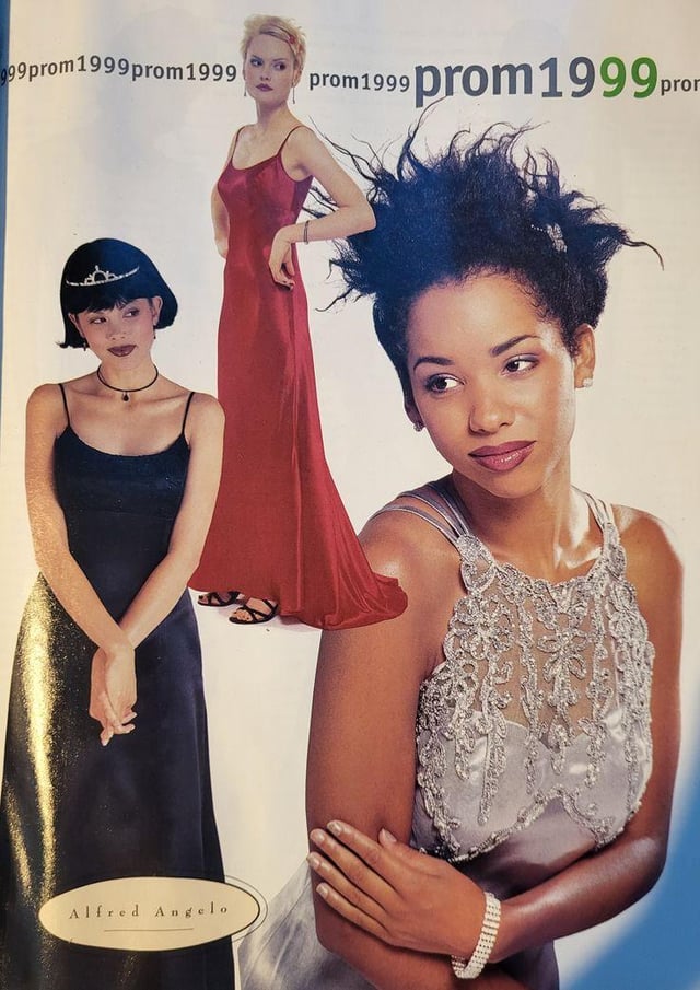 xennial ladies that went to the prom in the late 90s/early 00s, what style was your dress? these were our dress styles back then. so much iridescent. so much shiny metallic