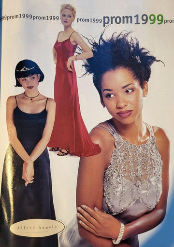 xennial ladies that went to the prom in the late 90s/early 00s, what style was your dress? these were our dress styles back then. so much iridescent. so much shiny metallic