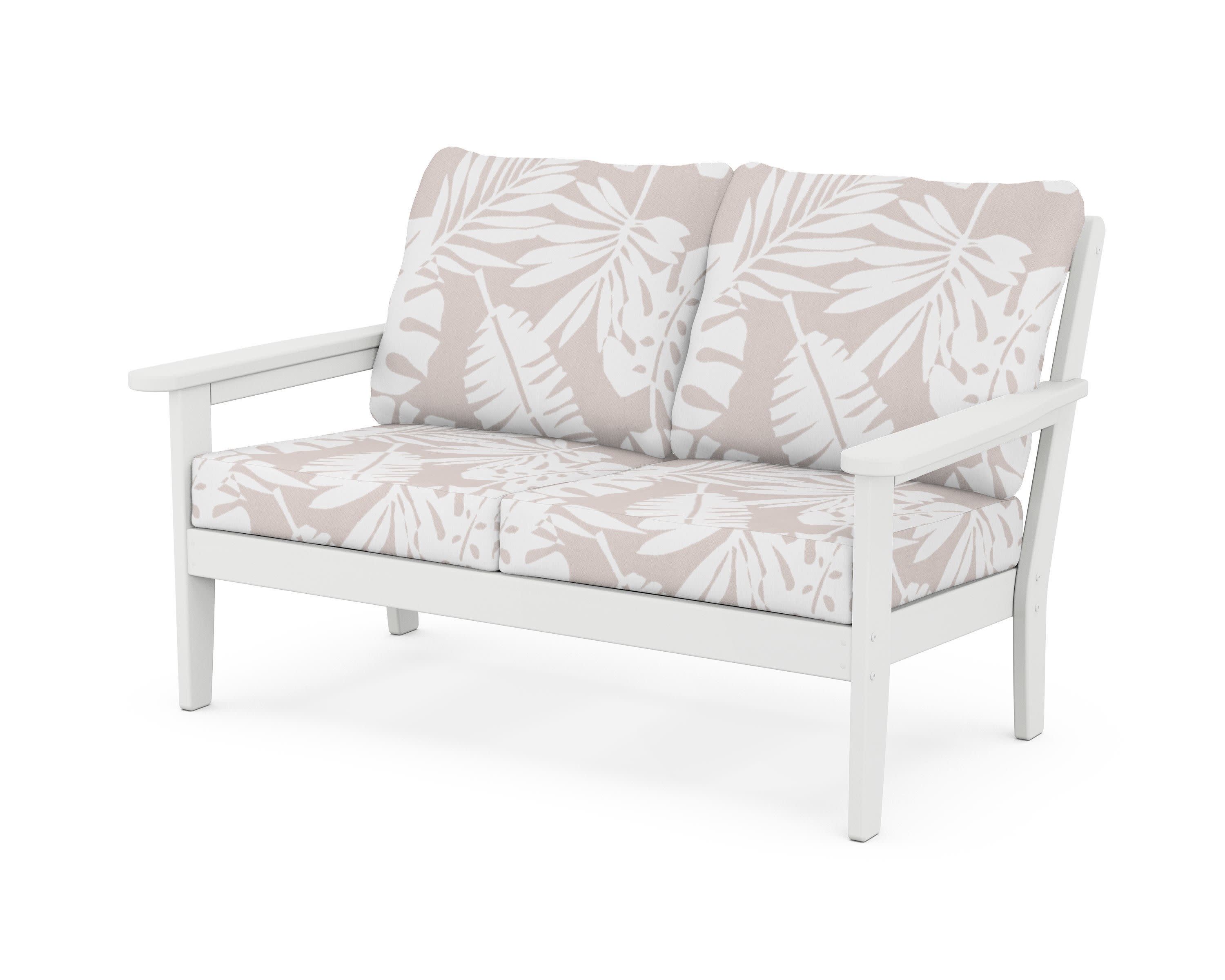 Cottage Deep Seating Loveseat in White / Leaf Dune Burlap