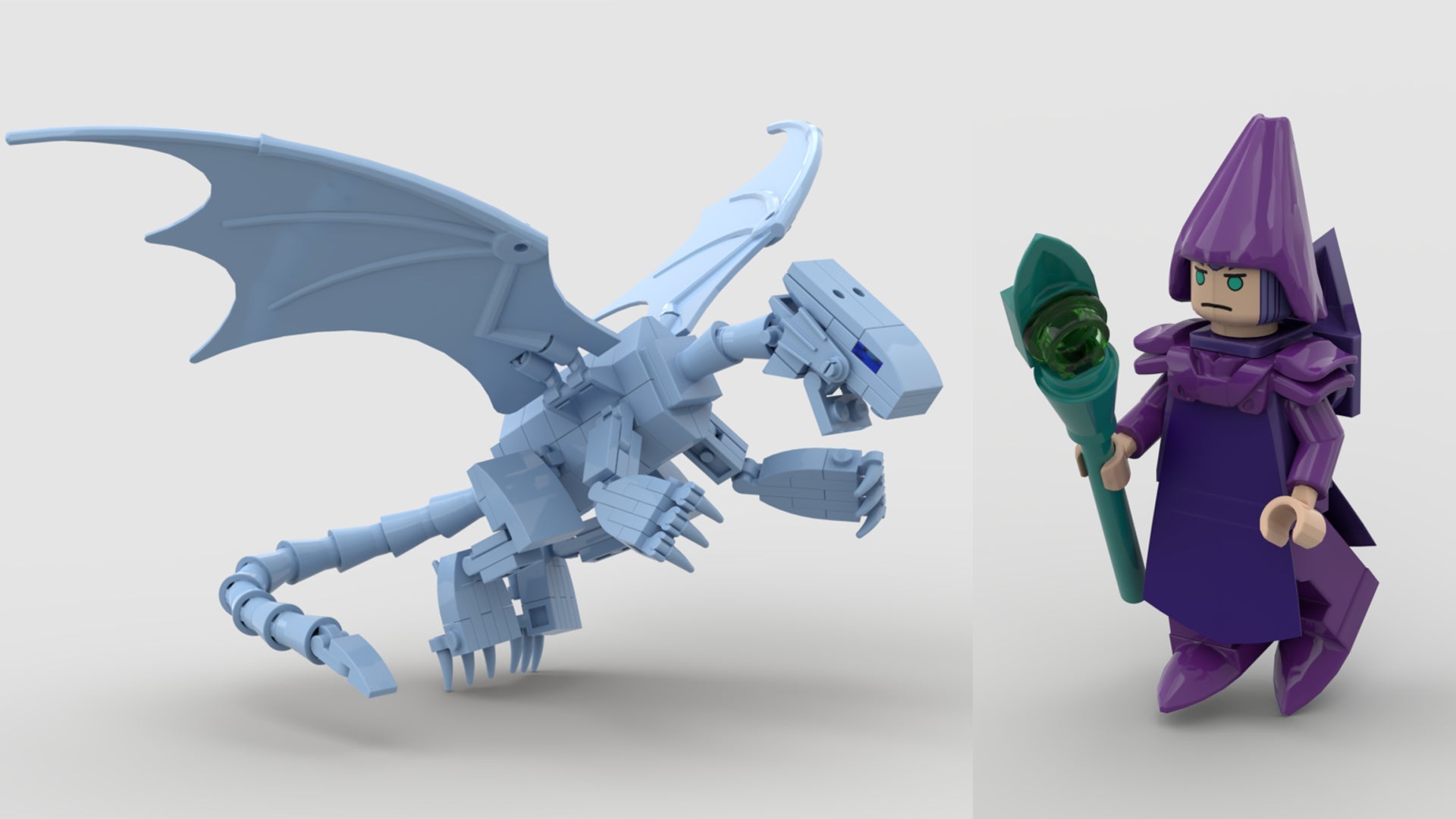 Yu-Gi-Oh! Lego set turns Blue-Eyes White Dragon and Dark Magician into bricks, along with a deck box for your cards