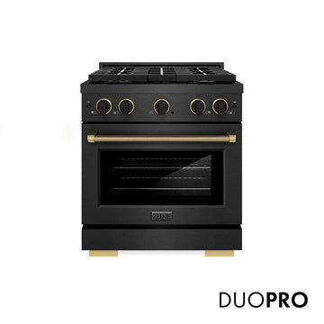 ZLINE Designer Collection 30 in. 4.2 cu. ft. Paramount Gas Range with 4 Burner DuoPro™ Cooktop and Convection Gas Oven in Black Satin Stainless Steel with Matte Black and Champagne Bronze Accents (PSGRBSZ-30-MBCB)